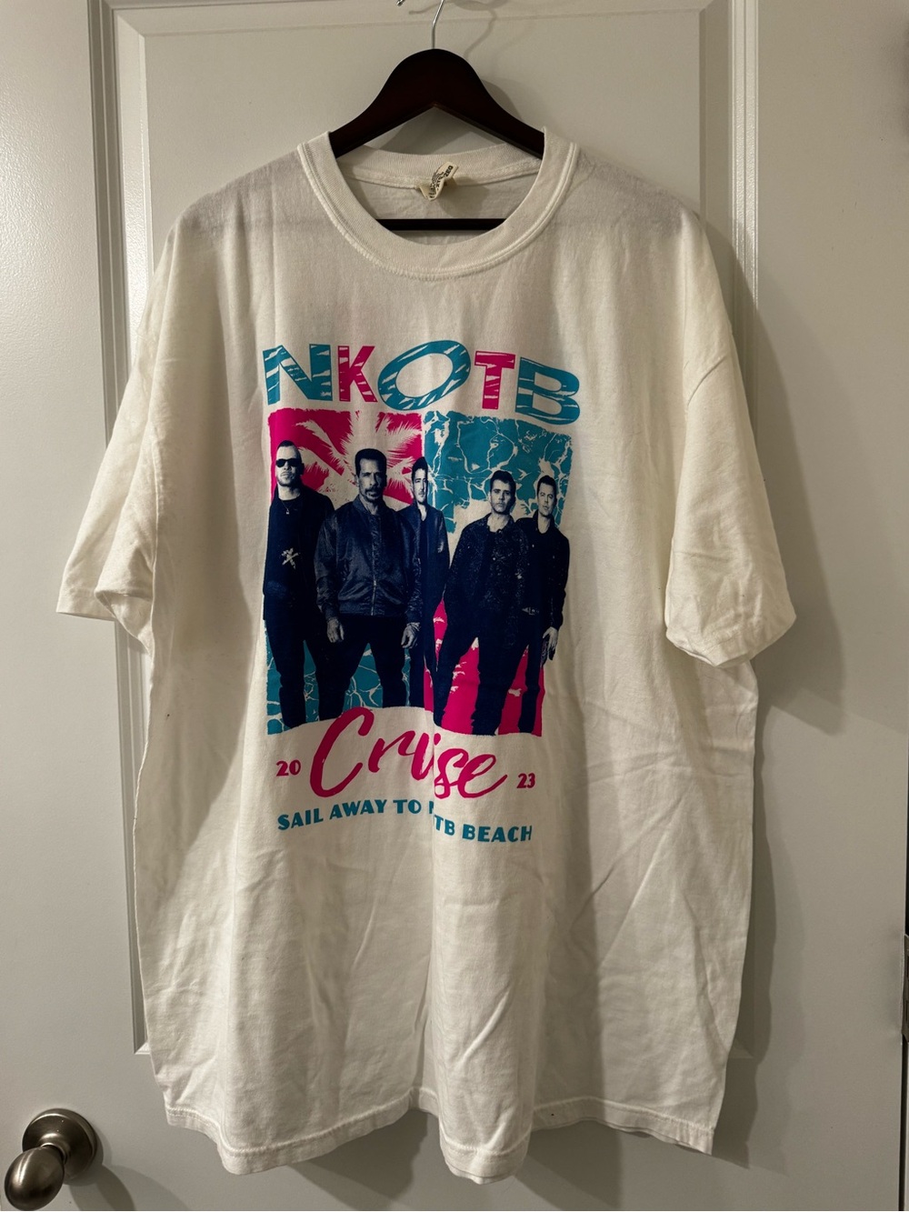 Comfort Colors White NKOTB Cruise Graphic Tee with Pink & Teal Print